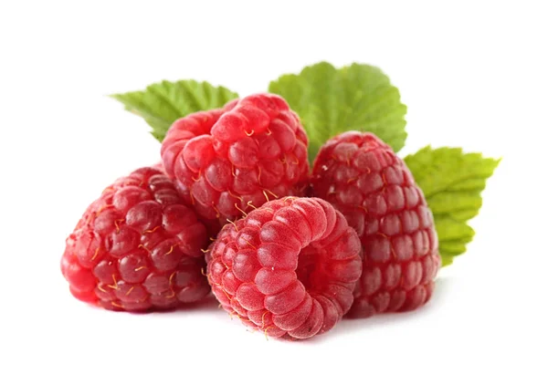 Delicious Fresh Ripe Raspberries White Background — Stock Photo, Image