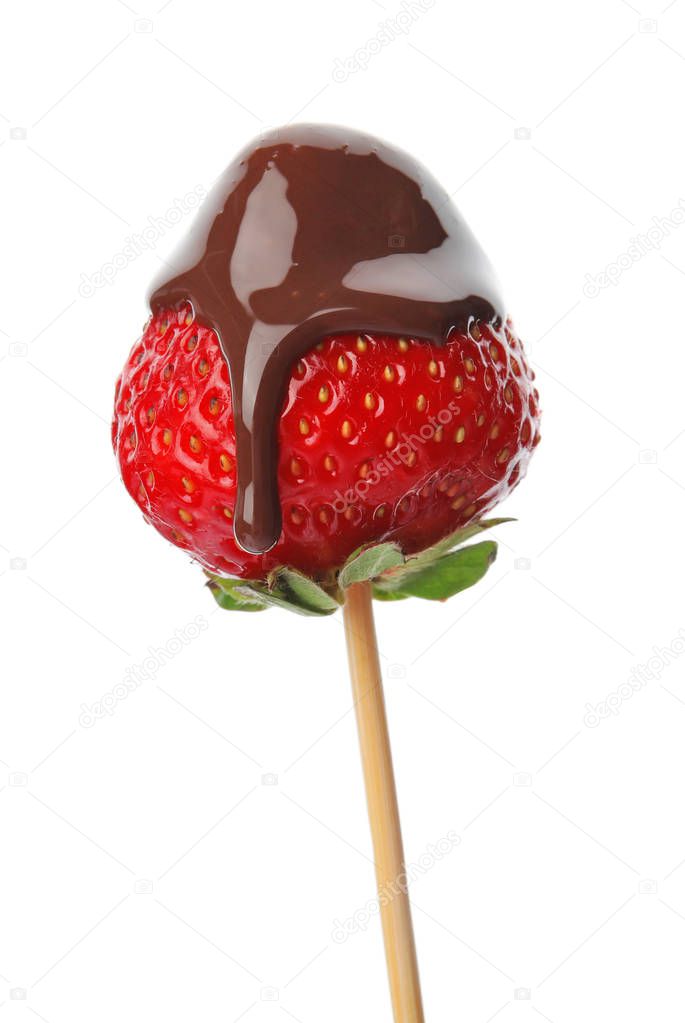 Delicious chocolate covered strawberry on white background