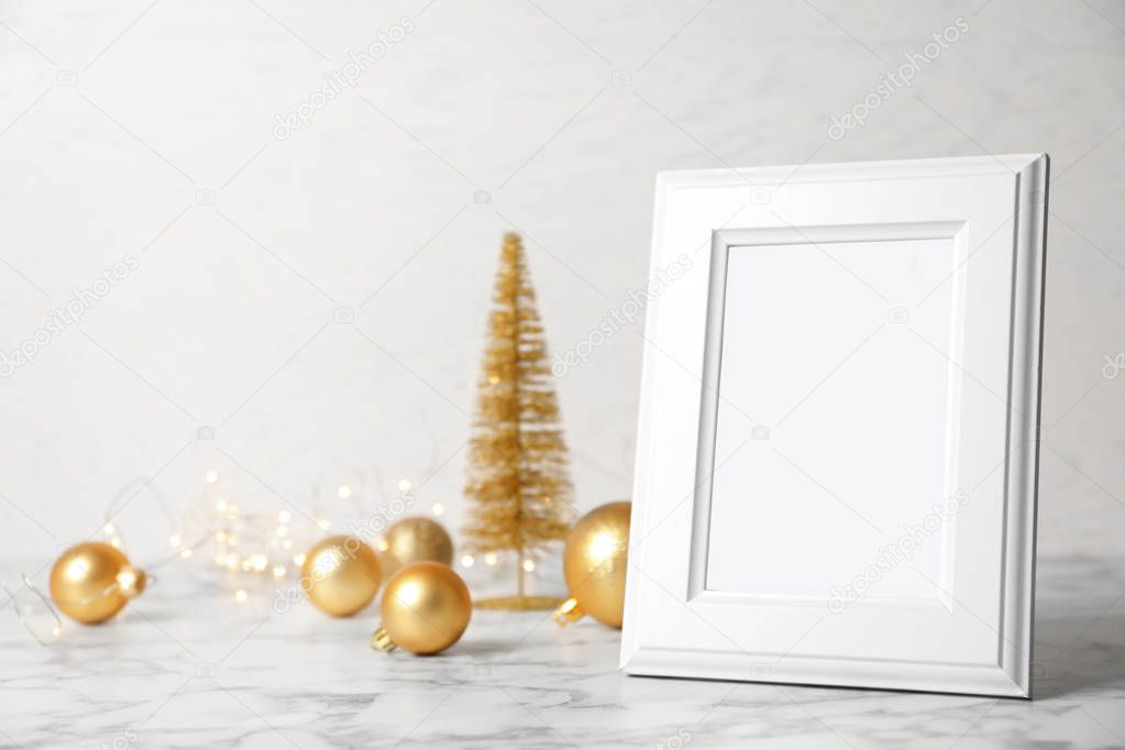 Empty frame and decor on table. Christmas countdown