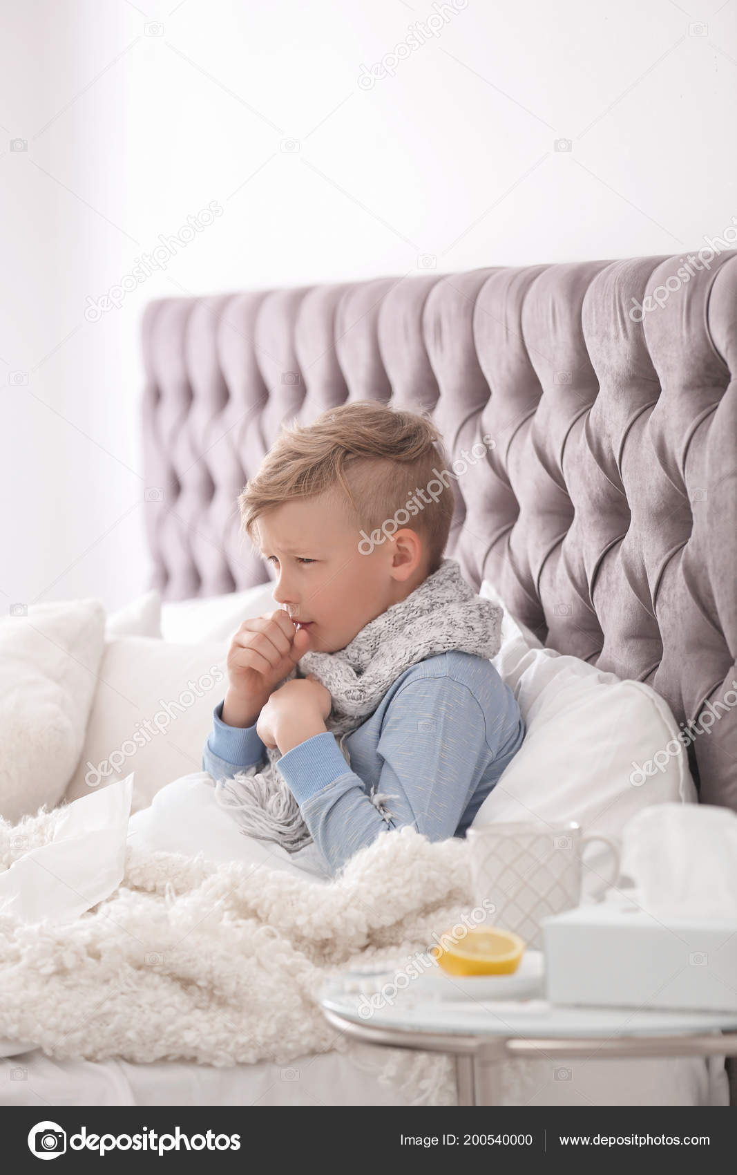 sick little boy cough suffering cold bed stock photo sick little boy cough suffering cold bed stock photo