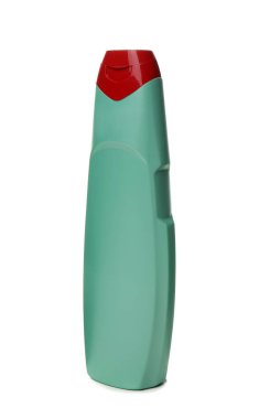 Beyaz arka plan üzerinde deterjan şişesiyle. Temizlik malzemeleri