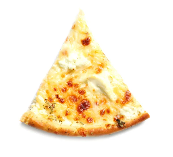 Fatia Pizza Queijo Saborosa Fundo Branco — Fotografia de Stock