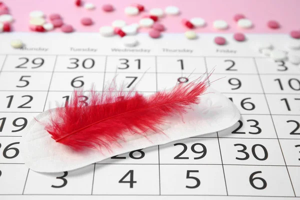 Composition Avec Calendrier Coussin Menstruel Plume Bilan Gynécologique — Photo