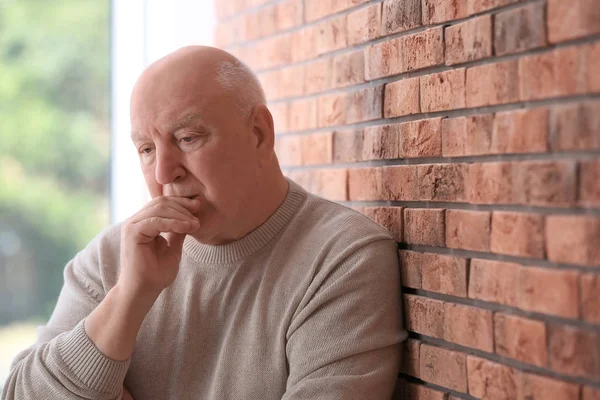 Senior Man State Depression Brick Wall — Stock Photo, Image