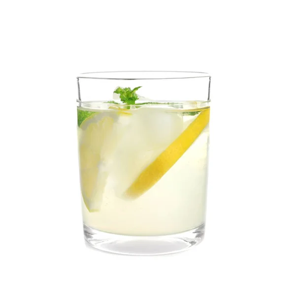 Vetro Con Limonata Naturale Sfondo Bianco — Foto Stock