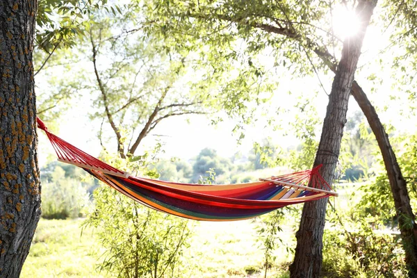 Leere Hängematte Freien Sonnigen Tagen Sommerlager — Stockfoto