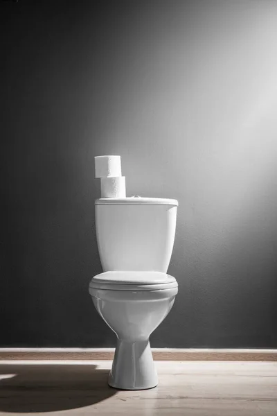 New Ceramic Toilet Bowl Grey Wall Side Light — Stock Photo, Image