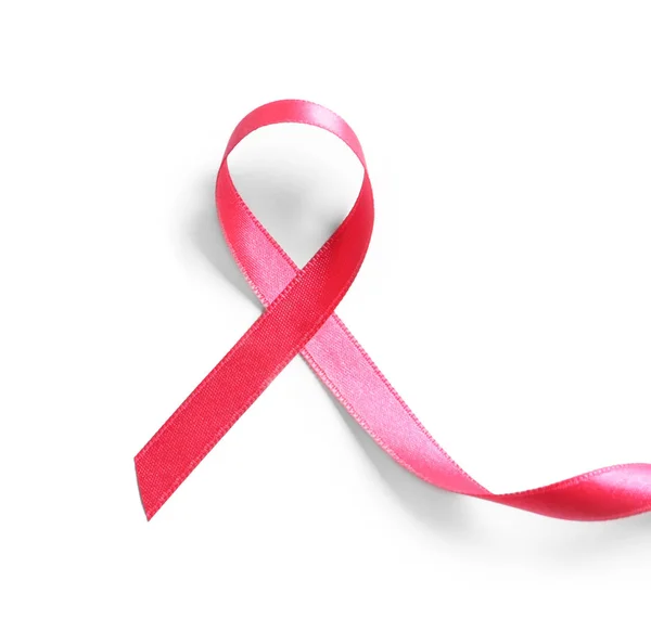 Ροζ Κορδέλα Άσπρο Φόντο Top View Συνειδητοποίησης Καρκίνου Του — Φωτογραφία Αρχείου