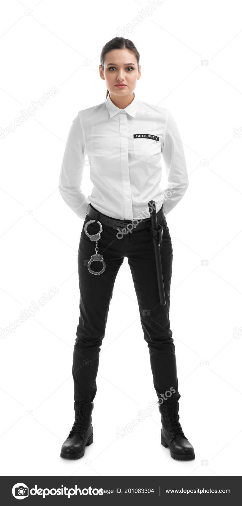 Female Security Guard Uniform White Background Stock Photo By