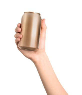 Kadın tutarak alüminyum İçecek ışık arka plan üzerinde olabilir