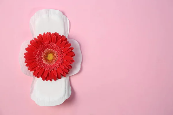 Flat Lay Composition Menstrual Pad Flower Color Background Gynecological Checkup — Stock Photo, Image