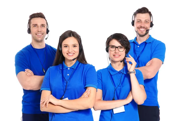 Operadores Soporte Técnico Con Auriculares Sobre Fondo Blanco —  Fotos de Stock