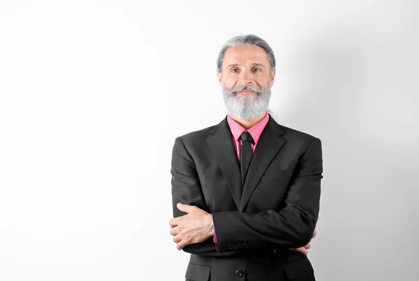 Handsome Bearded Mature Man Suit White Background — Stock Photo, Image