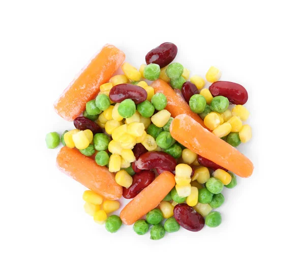 白い背景に トップ ビューで冷凍野菜ミックス — ストック写真