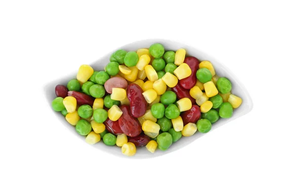 Plate Frozen Vegetables White Background Top View — Stock Photo, Image