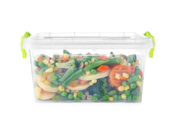 Plastic Container Frozen Vegetables White Background — Stock Photo, Image