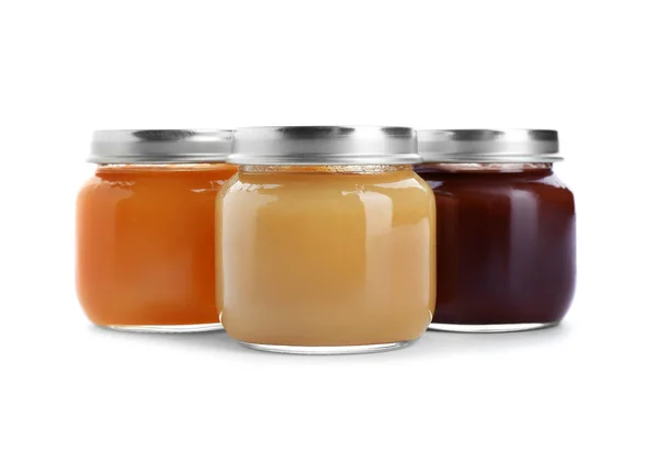 Jars Healthy Baby Food White Background — Stock Photo, Image