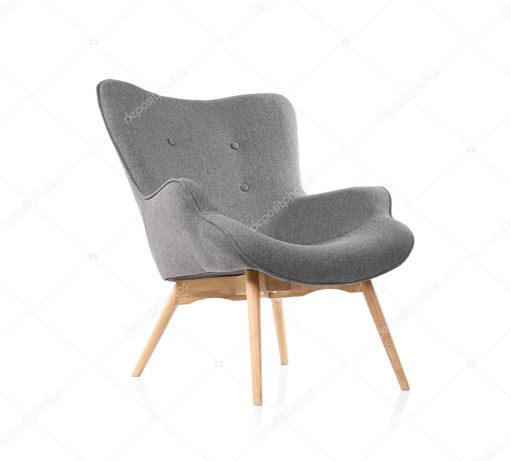 Comfortable armchair on white background. Interior element