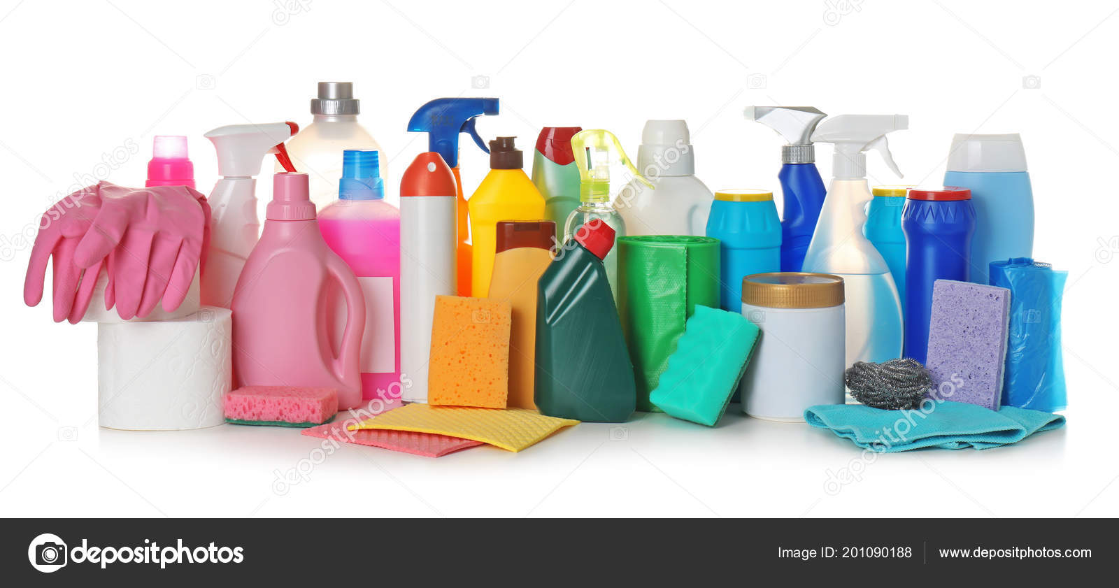 Productos Limpieza Diferentes Sobre Fondo Blanco — Foto de ...