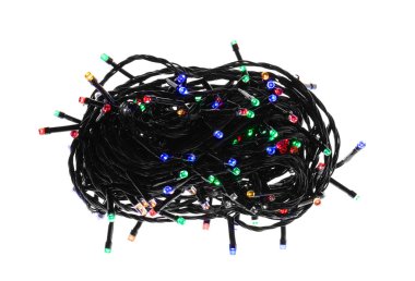 Beyaz arka planda Noel ışıkları, üst manzara