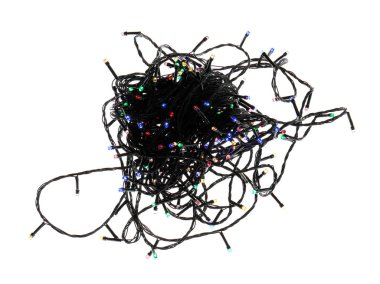 Beyaz arka plan üzerinde yeni dize Noel ışıkları