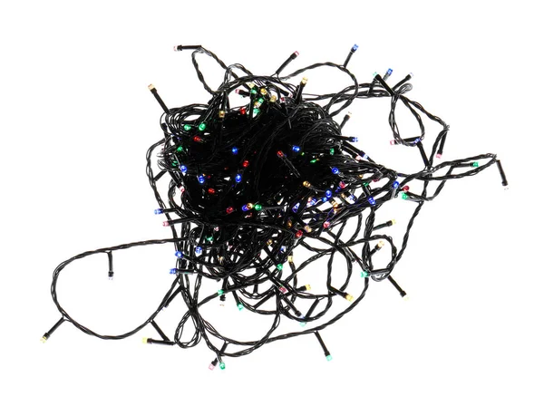 Beyaz arka plan üzerinde yeni dize Noel ışıkları