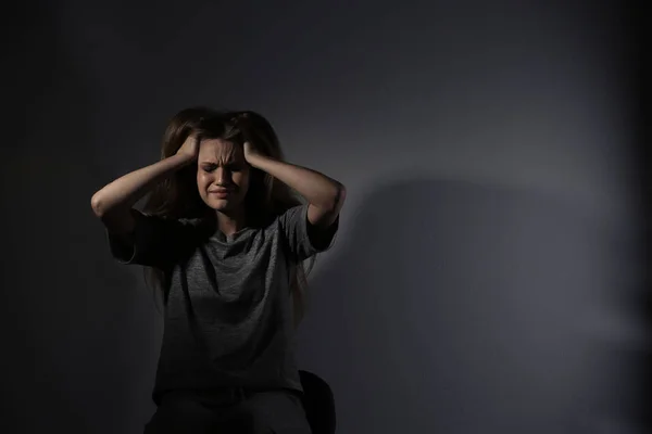 Depressed Young Woman Sitting Wall — Stock Photo, Image