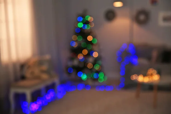 Vista Borrosa Habitación Con Hermoso Árbol Navidad — Foto de Stock