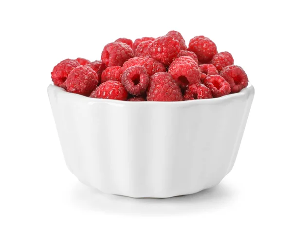 Bowl Ripe Raspberries White Background — Stock Photo, Image