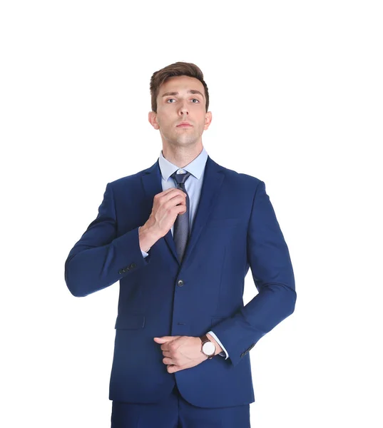 Handsome Young Man Suit White Background — Stock Photo, Image