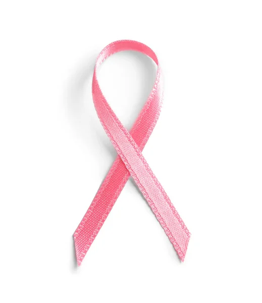 Nastro Rosa Sfondo Bianco Vista Dall Alto Consapevolezza Del Cancro — Foto Stock