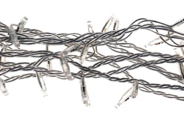 Beyaz arka planda Noel ışıkları, üst manzara