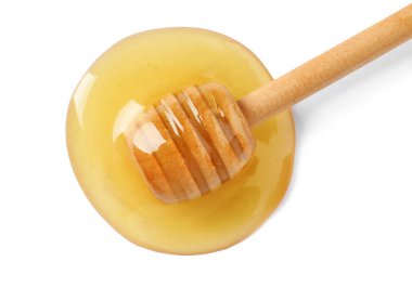 Lezzetli bal ve ayı beyaz arka planda, üstten görünüm