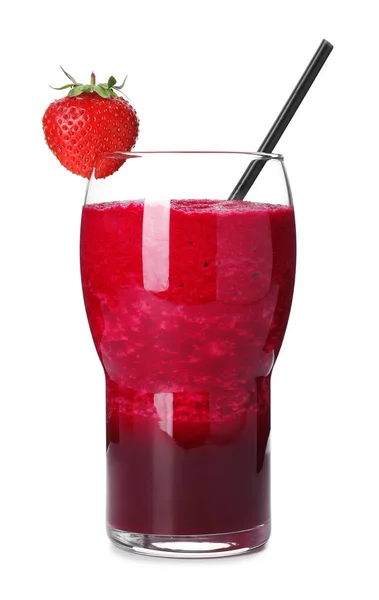 Glas Färsk Juice Med Betor Och Jordgubb Vit Bakgrund — Stockfoto