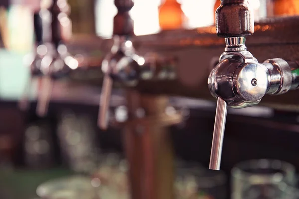 Beer Taps Counter Bar Closeup — Stock Photo, Image