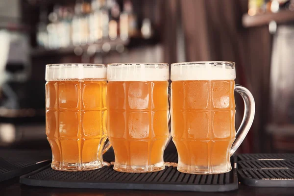 Glasses Tasty Beer Bar Counter — Stock Photo, Image