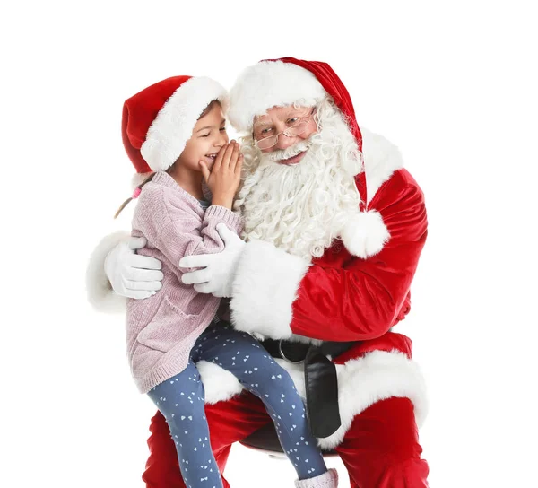 Niña Susurrando Auténtica Oreja Santa Claus Sobre Fondo Blanco —  Fotos de Stock