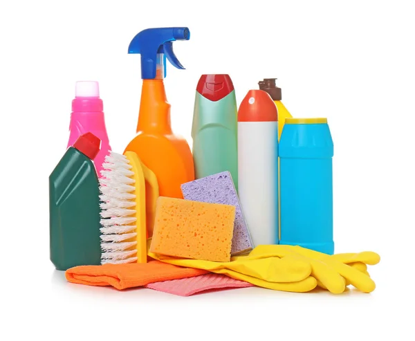 Different Cleaning Supplies White Background — Stock Photo, Image