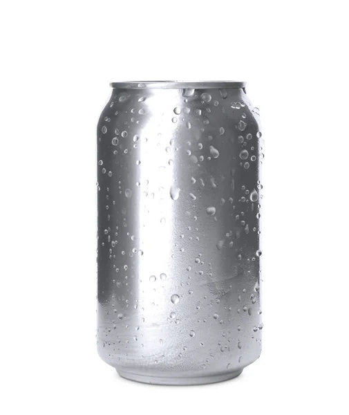 Aluminium Blikje Drank Witte Achtergrond — Stockfoto