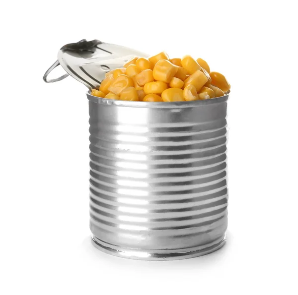 Tin Can Conserved Corn White Background — Stock Photo, Image