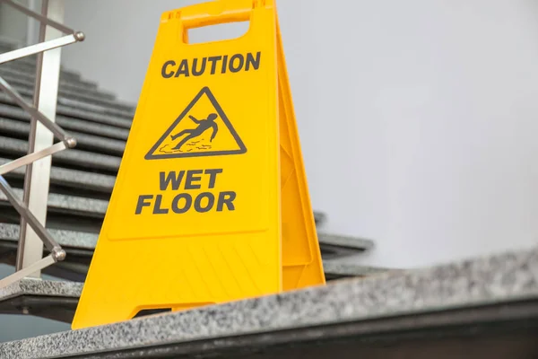 Safety Sign Phrase Caution Wet Floor Stairs Cleaning Service — Stock Photo, Image