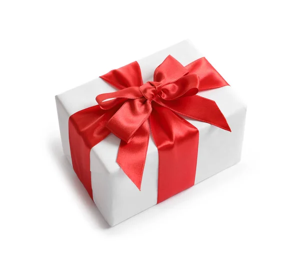 Красиво Обернутая Подарочная Коробка Белом Фоне — стоковое фото