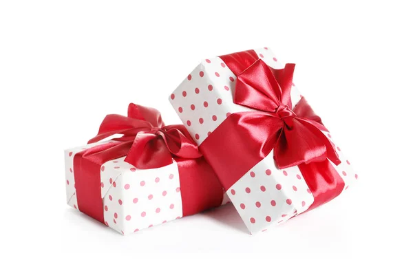 Beautifully Wrapped Gift Boxes White Background — Stock Photo, Image