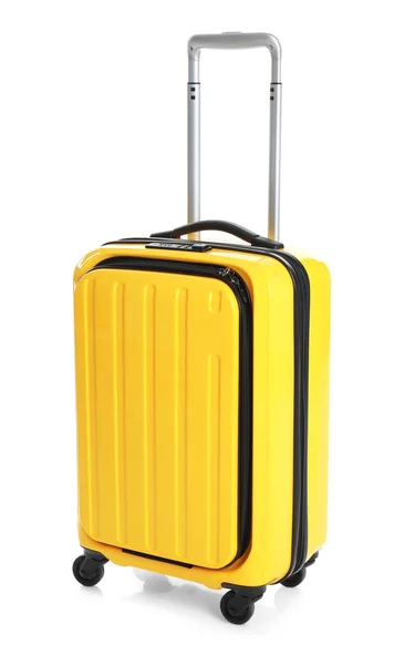 Packed Bright Yellow Suitcase White Background — Stock Photo, Image