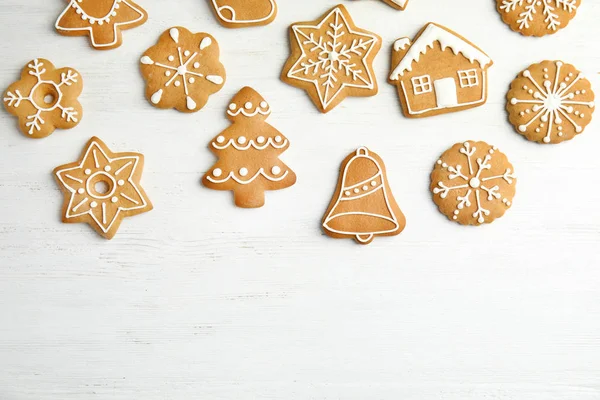 Chutné Domácí Vánoční Cukroví Dřevěné Pozadí Pohled Shora — Stock fotografie
