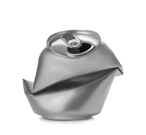 Empty Crumpled Aluminum Can White Background Metal Waste Recycling — Stock Photo, Image