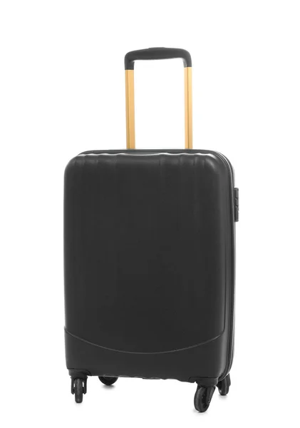 Schwarzer Koffer Gepackt Für Die Reise Auf Weißem Hintergrund — Stockfoto