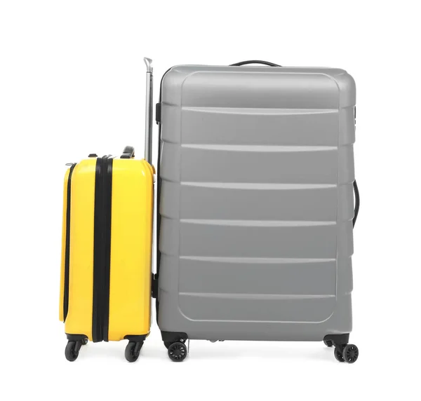 Neue Koffer Gepackt Für Die Reise Auf Weißem Hintergrund — Stockfoto