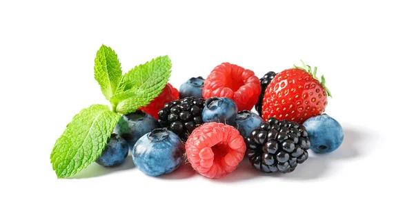 Raspberries Different Berries White Background — Stock Photo, Image