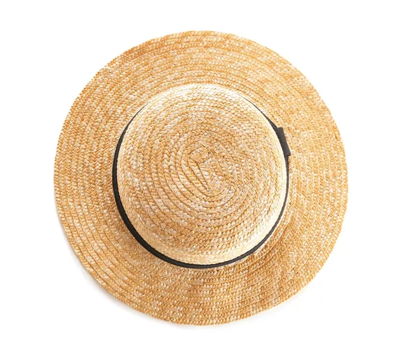 Stylish Summer Hat White Background Top View — Stock Photo, Image